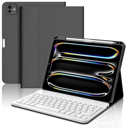IVEOPPE Coque Clavier iPad Pro 11 Pouces 2024, Détachable sans Fil Bluetooth AZERTY Clavier Étui avec Porte-Stylet pour iPad Pro 11 M4 2024, Noir