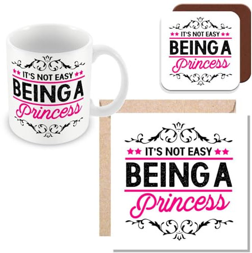 MUGGZ Mug, Card & Coaster Gift for Princess - It's Not Easy Being A Princess - Giftset - Made in The UK
