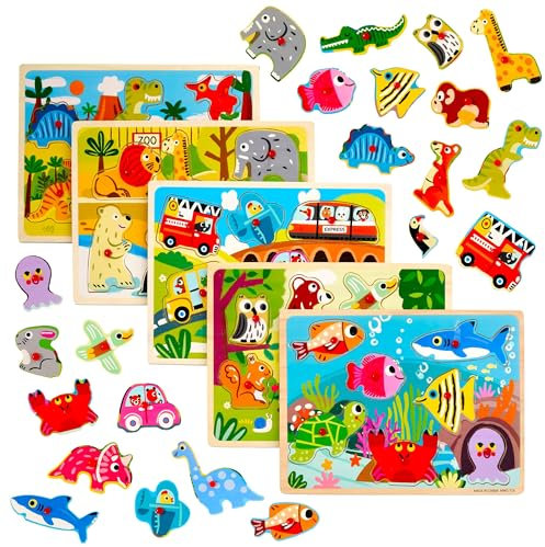 THE TWIDDLERS 10 Bright Coloured Wooden Jigsaw Peg Puzzles for Early Education, Perfect for School Classrooms, Home, Travel