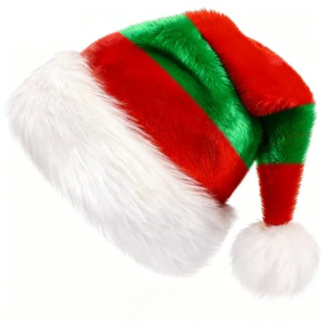 Augesak Weihnachtsmütze Erwachsene, Nikolausmütze mit Plüsch Rand, Weihnachtsmann Mütze, Santa Mütze Nikolaus Warm Dicker Fellrand für Christbaumspitze Weihnachtsfeier Tannenbaum, Rot Grün