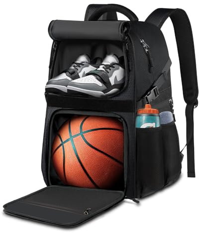 LOINTET Basketball Bag Backpack with Ball Holder Shoes Compartment, Large Basketball Accessories Sports Bag More Pockets for Football, Soccer, Volleyball, Gym, Travel, Black