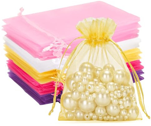 G2PLUS Multicolor Organzasäckchen, 10x12cm Geschenk Organzabeutel, 50 Stück Organza-Beutelchen mit Kordelzug Sie als Hochzeit Bonbonsbeutel, Schmuckbeutel, Geschenkbeutel