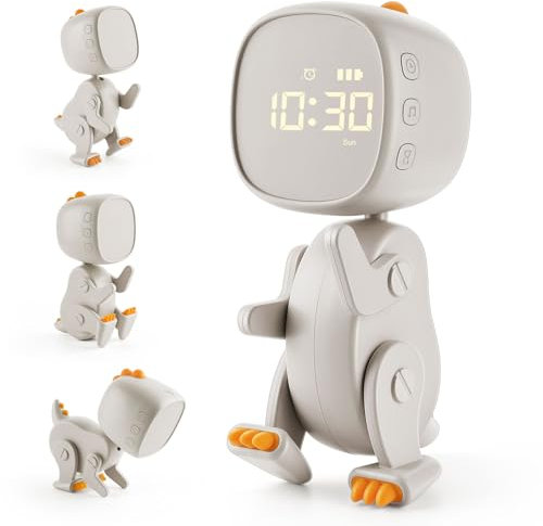 Homealexa Réveil pour Enfants en Dinosaure Réveil Educatif Rechargeable avec Forme Variable 6 Musique d'Alarme 3 Alarmes Fonction Snooze Veilleuse Minuterie 12/24 Cadeau pour Garçons et Filles