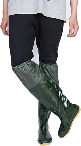 DgtZyrih Stivali da Pesca con guadini, Stivali da Pioggia Leggeri in PVC/Nylon Antiscivolo Elastici Pantaloni in Gomma con Stivali, Stivali Alti Pantaloni per Uomo Donna,Verde,38