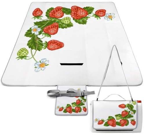 JZemdybill Picknickmatte, quadratisch, Erdbeere, Picknickdecke, Outdoor-Teppiche, 148 x 148 cm