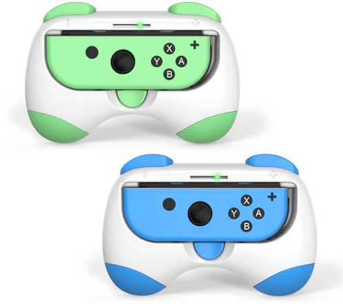 Joy Con – Lot de 2 poignées confortables pour Nintendo Switch/OLED, accessoires de jeux vidéo compatibles avec les télécommandes Switch Joycon supplémentaires (vert + bleu)
