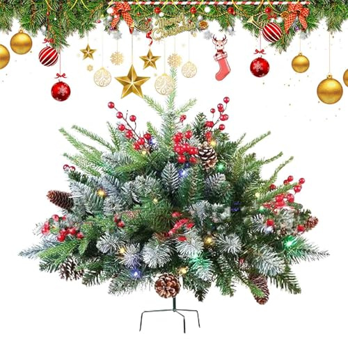 Holiday Planters, Christmas Outdoor Flower Pot Decoration, Faux Holiday Planters, Holiday Planter Filler with Lights, Artificial Christmas Pine for Tree Indoor and Outdoor