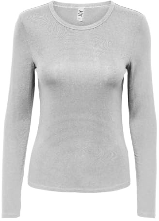 JDY Damen Langarmshirt Slim Fit Rundhals Elegantes Basic Oberteil, Farben:Grau-2, Größe:L