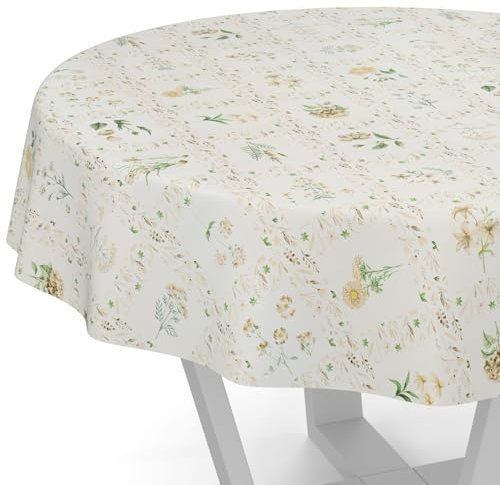 ANRO Wachstuchtischdecke Wachstischdecke Wachstuch Tischdecke abwaschbar Gartentischdecke Wasserabweisend Rund 100cm Schnittkante Blumenkaro Beige