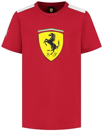 PUMA Scuderia Ferrari F1 Men's Tshirt with Large Scudetto Shield Logo | 100% cotton, Cat logo on sleeve, Logo T-shirt, Contrast shoulder panels, Officially licensed