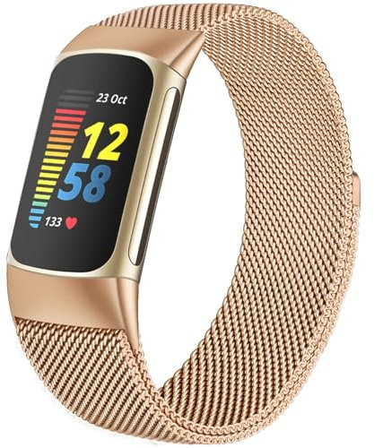 surundo Compatible avec Fitbit Charge 6/Fitbit Charge 5, bracelet pour homme et femme, fermeture magnétique, boucle en maille, bracelet réglable en métal pour Fitbit Charge 6/Fitbit Charge 5