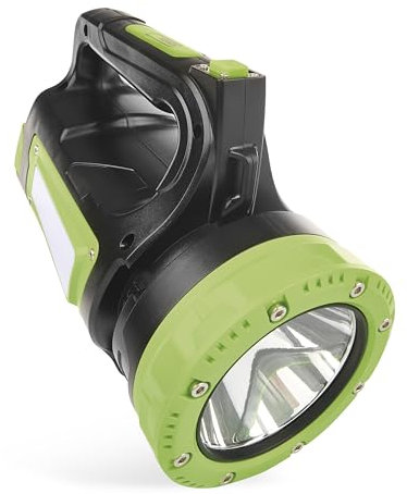 EMOS - aufladbarer LED-Handscheinwerfer mit Powerbank-Funktion - stoßbeständig und wasserdicht - 850lm, 400m, 18 Std. - 7+ Leuchtmodi - 8000 mAh Akku mit USB-C Kabel - für Außen - schwarz-grün