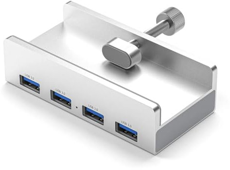 Kioball Aluminum USB 3.0 Hub Clamp 4-Port USB Splitter 4.92 Ft USB Data Cable Desktop USB Hub Without Power Adapter