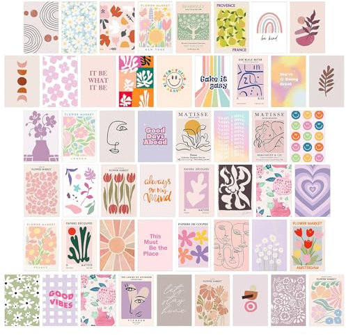 50 Stück Ästhetisches Bild für Wandcollage 15 x 10 cm Florales Thema Ästhetische Bilder Bunter Druck Wandposter Schön und Zart Zimmer Schlafsaal Foto Display Zimmer Wanddekoration für Mädchen Teenager