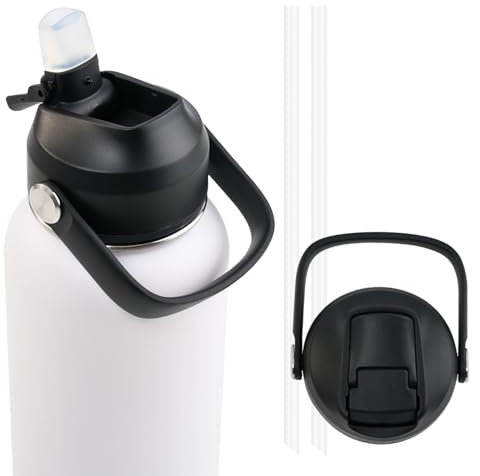 Hawthyhome Edelstahl Trinkflasche 1000ml Trinkflasche mit Strohhalm 32oz Thermosflasche Auslaufsicher, BPA Frei, Vakuum Doppelwandisolierung für Sport, Reisen, Camping, Wandern, Radfahren, Weiß