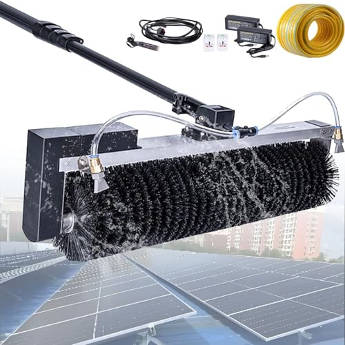 Nettoyage de panneaux solaires électriques,brosse rotative de 60cm,outil de nettoyage de panneaux solaires photovoltaïque, kit de perche alimentée en eau,kit de brosse électrique d'extérieur,5.5m