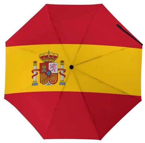 asbwuo Paraguas plegable con bandera de España, portátil, con apertura y cierre automáticos, resistente al viento, para hombre y mujer.