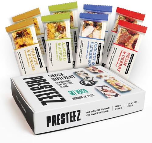 Presteez Gut Health Protein Bars Flavour Selection, 10g Protein, 8 Pack | 50g minimally processed clean eating healthy snacks for adults, meal replacement high fibre bars, 10g protein, no added sugar