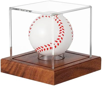 Baseball-Vitrine Cube - Acrylvitrine mit Holzsockel für Autogramme oder Spielball | UV-Schutz, Aufbewahrungsbox in offizieller Größe, Sammlerständer für Zuhause, l