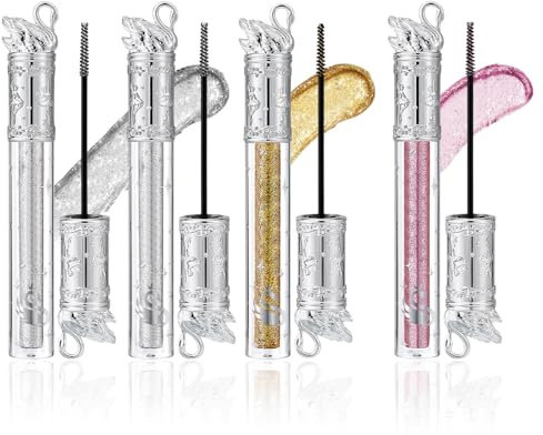 4 Pcs Glitzer Mascara für Wimpern Glitzer Wimperntusche Mascara GlitterGlitzermascara Langanhaltende Locken Ideal für Geburtstagsfeiern Bühnenauftritte Hochzeiten Silber Gold Lila