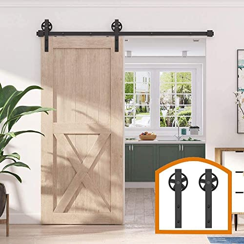 Porta scorrevole stile fienile, Sliding Barn Door Hardware Kit Binario Industrial Barn Porta in legno Interno Armadio Armadio Cucina Porta da cucina Kit Pista Pista Hardware(183cm)