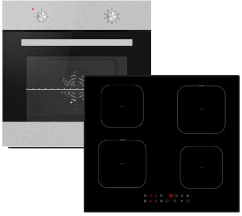 Einbauherd Set Backofen | autarkes 60cm Induktionskochfeld | rahmenlos | Umluft | Grill | Booster Funktion