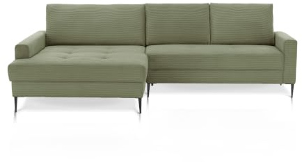 smart Ecksofa Cordstoff Oliv-Grün, Ausrichtung Links, Polster-Couch mit 3 Rückenkissen, 3-Sitzer 280x90x173 cm