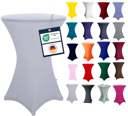 Expand Stehtischhusse Weiß Ø 80–86 cm – Stretch Husse für Stehtisch & Bistrotisch – Waschbar, rutschfest, 210 g/m² Premium Qualität