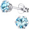 EYS JEWELRY Damen Ohrstecker 925 Sterling Silber – 5 mm runde Zirkonia Kristalle in Aquamarinblau – Klassische Silber Ohrringe für Frauen