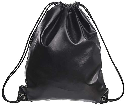 whatUneed Kordelzugbeutel für Mann-Frauen, Lederrucksack GYM Bag Rucksack Gymsack Outdoor Travel Sports Sackpack für Erwachsene (Glattes Schwarz)