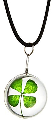 Belle pressé séché trèfle à quatre feuilles pendentif en verre transparent collier boule ronde pour fille femmes fête des mères cadeau