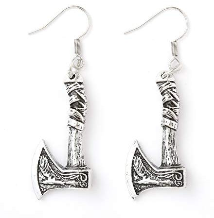 HAQUIL Viking Jewelry Metal Alloy Wolf Raven Axe Talisman Drop Dangle Earrings