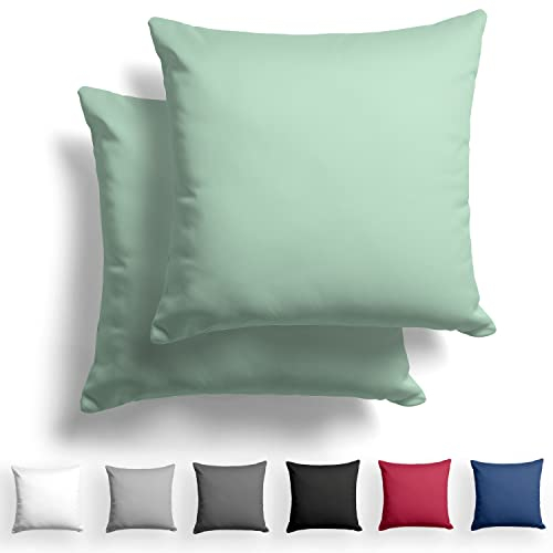 Alreya 2er-Set Mako Satin Kissenbezug 60 x 60 cm - 100% Baumwolle mit YKK Reißverschluss, Superweicher Kopfkissenbezug, Kissenhülle, Oeko-TEX® Standard Zertifiziert, Grün, nur Kissenbezug