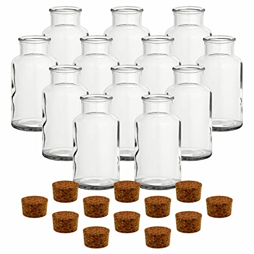 gouveo 12er Set Gewürzgläser 500 ml rund mit Korken - Runde Korkengläser mit Korkverschluss - Leere Vorratsgläser für Kräuter, Gewürze (CBT500PK)