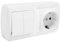 Schuko + Interruptor/Conmutador de Superficie • Interruptor conmutador DOBLE de superficie • Enchufe de pared • Toma corriente • Color blanco