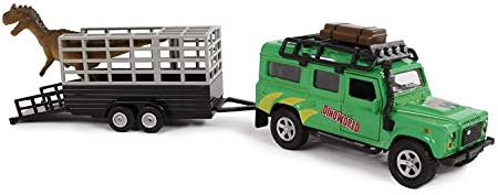 Kids Globe Land Rover Fahrzeug mit Dino auf Anhänger (die cast, Pullback; 29cm) 520178
