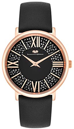 Rhodenwald & Söhne Damen Uhr analog Japan Quarz mit Echtleder schwarz Armband verziert mit Kristallen 10010335