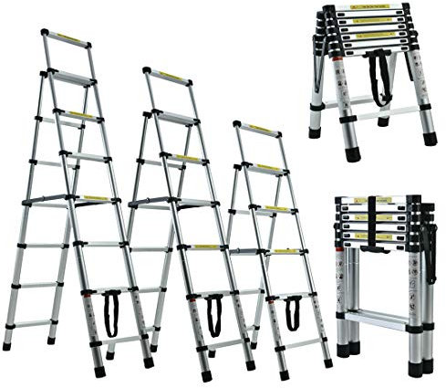 Aluminum Telescoping Ladders Telescopic Extension Ladder 6.4FT 6+7 Steps Ladder, A-Type Folding Ladders with EN131 Certified, Max Capacity 150KG/330LBS for Outdoor & Indoor Use (2M-2.3M)