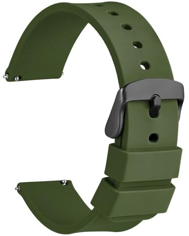 WOCCI 19mm Silicone Watch Strap, Quick Release Rubber Replacement Band with Black Stainless Steel Buckle (Military Green)