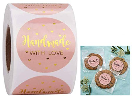 Handmade with Love Aufkleber,500stk Geschenkaufkleber, Made with love aufkleber, Runde Backaufkleber Kraft, Weihnachten Geschenksticker für Hochzeit.(1 Zoll)