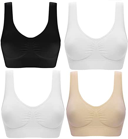 Marielle 4 Pack Double Lined Material Premium Comfort Bra Seamless Bralette No Wire S-5XL (4 Pack Black/White/Nude/White, 4XL)