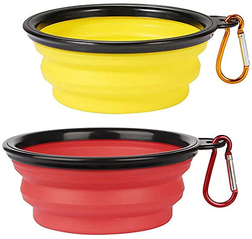Gamelle pliable pour chien, gamelle d'eau pliable pour chats et chiens, gamelle d'arrosage portable avec mousqueton (petite taille (350 ml), rouge + jaune)