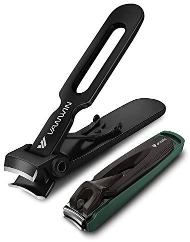 VANWIN Nail Clipper Set 2 Pack, Heavy Duty Toenail Clippers for Thick Toenails and Sturdy Finger Nail Clippers with Catcher, Ultra Sharp Stainless Steel Nail Cutter Nail Clippers for Men Women Adult