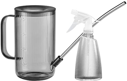 Wesoke Gießkanne für Pflanzen im Innen und Außenbereich, 1 l/34 oz mit 500 ml/17 oz, Sprühflasche, Kunststoff, Pflanzensprüher, Sprühflasche, Spritzer zum Gießen von Pflanzen, Blumen,Sukkulenten,grau