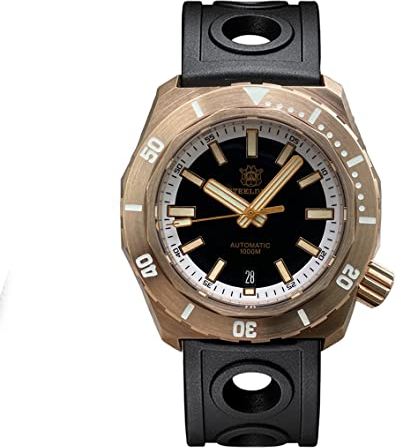 Steeldive SD1947S 41,5 mm massive Bronze Vintage Taucheruhren Herren mechanische Uhr 1000 m leuchtendes Lederband Taucherarmbanduhren Gummi, Gummi, Vintage-Stil