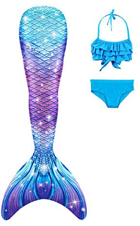 Meerjungfrauschwänze mit Bikini für Mädchen 3pc,Mermaid Tail Dress Up Meerjungfrauschwimmen Kostüme für Kinder,ohne Monoflosse