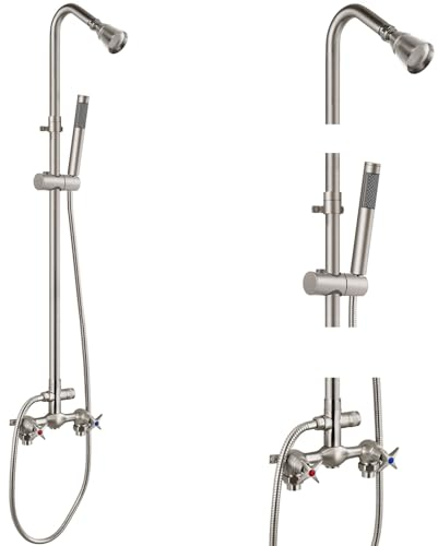 Aolemi Außendusch-Set zur Wandmontage, Wasserhahn-System mit Handbrause, Doppelgriff, 15,2 cm Mitte, freiliegende Dusche, mit rundem Duschkopf, gebürstetes Nickel