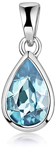 Materia Edelstein Tropfen Anhänger Silber 925 Blautopas Schmuck KA-274-Blau