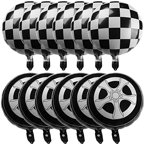 12 stück Rennwagen Luftballon,18zoll Karierte Flagge Ballons,Rennwagen Party Dekorationen,Schwarz Weiß Karierte Rennauto Luftballons,Auto Motiv Reifen Folienballon,für Racing Thema Partydeko