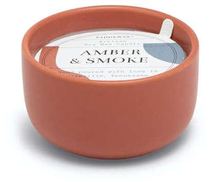 Paddywax Scented Candles Wabi Sabi Collection Fragrant Candle in Reusable Colorful Ceramic Bowl, 99g, Amber & Smoke